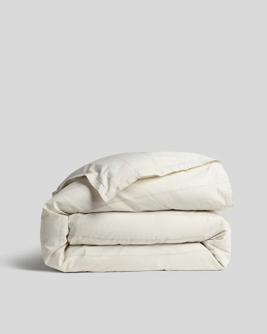 Bone Stripe Percale Duvet Cover