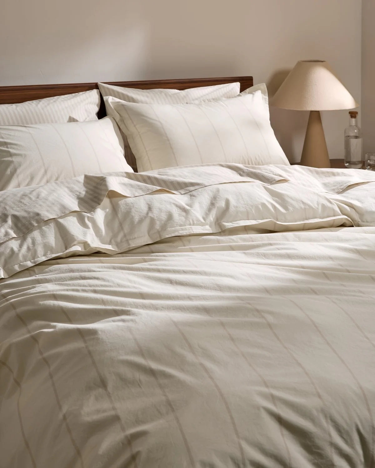 Bone Stripe Percale Duvet Cover