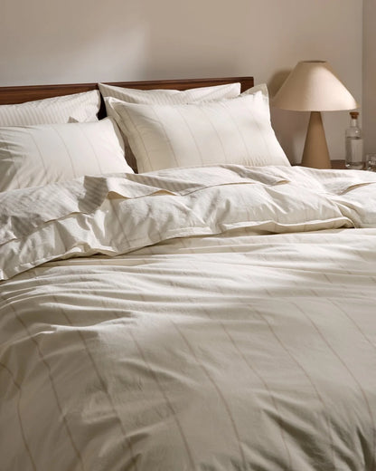 Bone Stripe Percale Duvet Cover