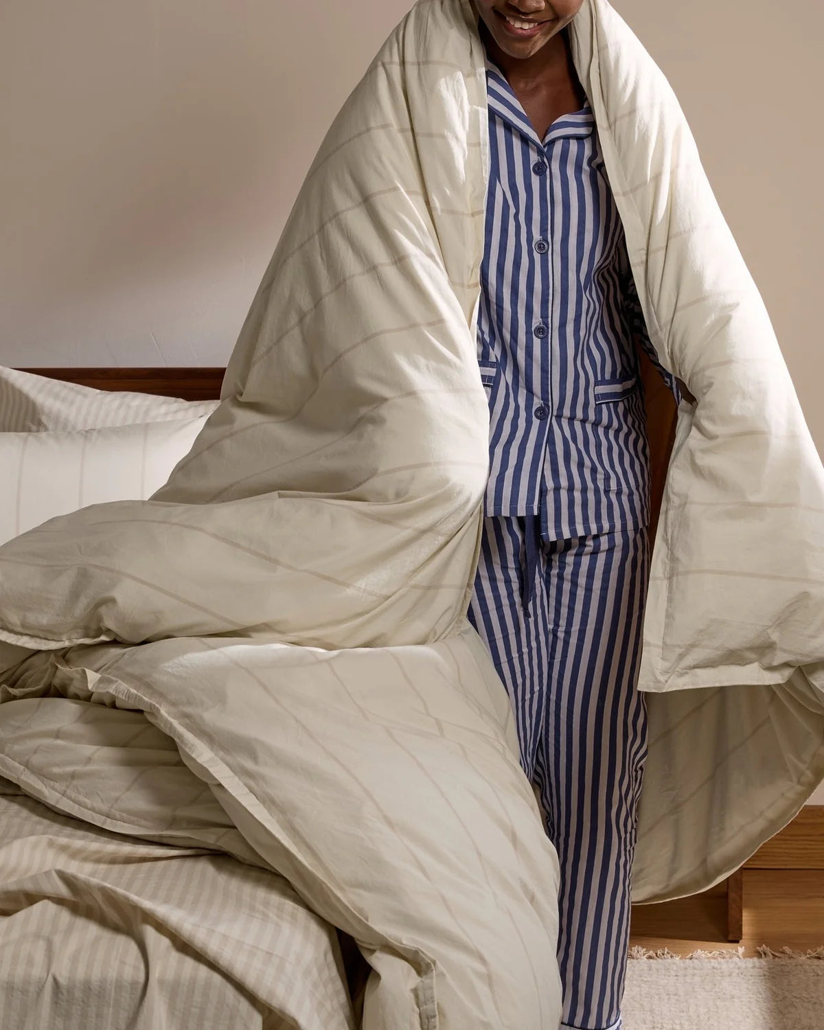 Bone Stripe Percale Duvet Cover