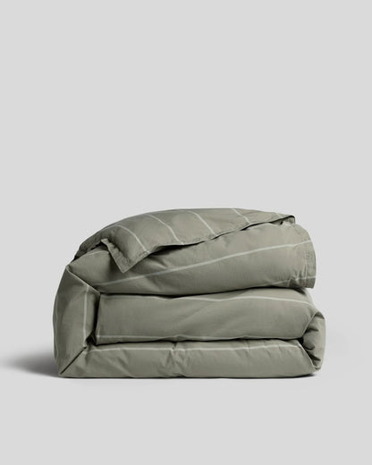 Moss Stripe Percale Duvet Cover