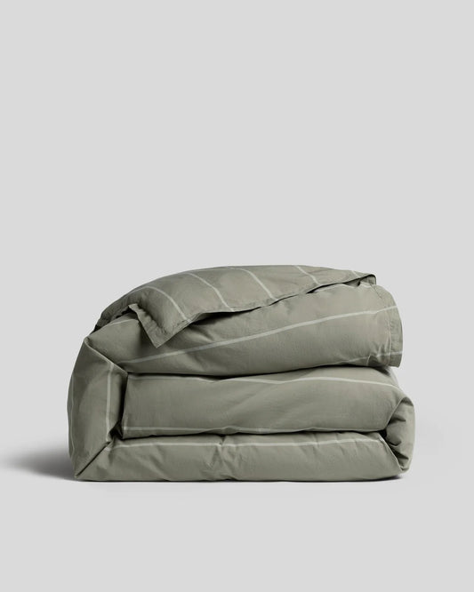 Moss Stripe Percale Duvet Cover