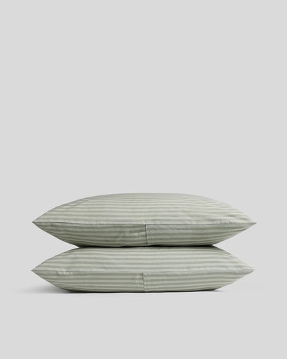 Moss Stripe Percale Pillowcase Set