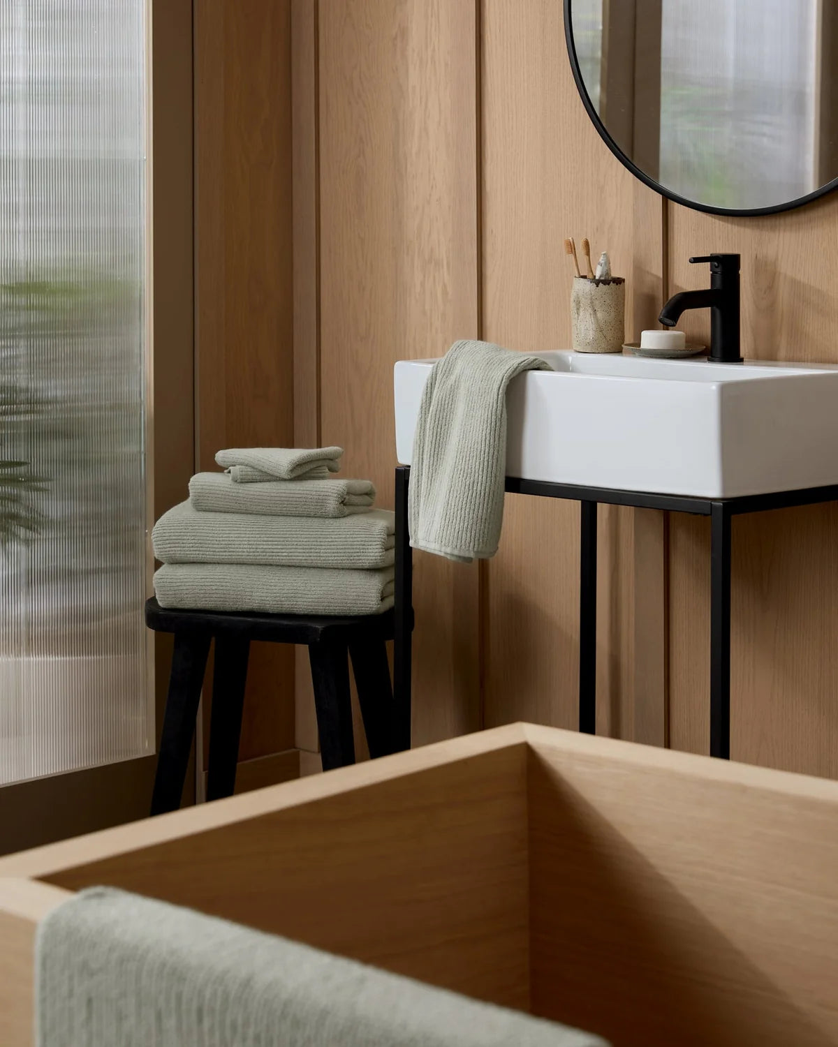 Sage Soft Rib Towels